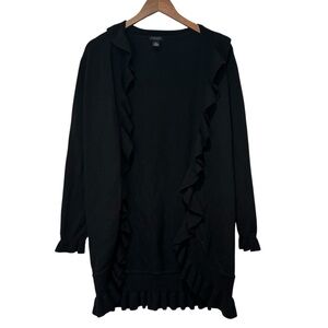 Only Mine S Black 100% Merino Wool Open Front Ruffle Cardigan